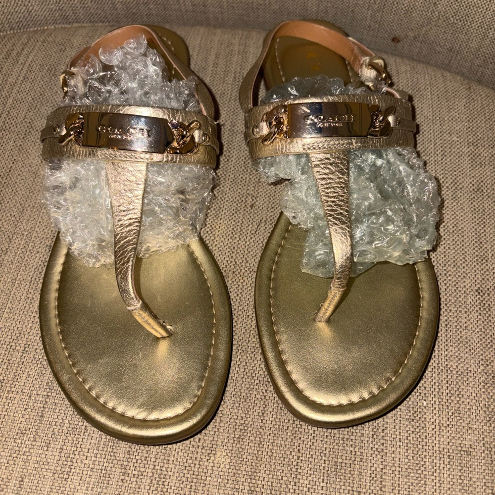 COACH Gold Caterine Thong Sandal Size 6 Great Condition